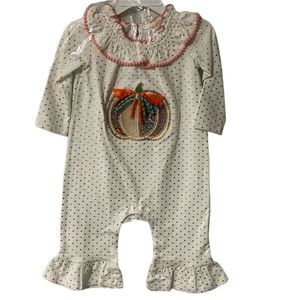 NWT Bonnie Baby Fall Pumpkin Romper 12M.